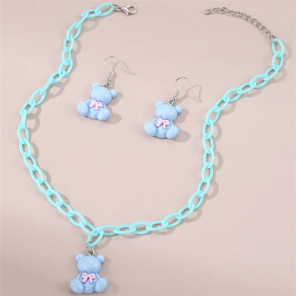 Cute Sweet Bear Flower Bow Knot Plastic Kid'S Jewelry Set