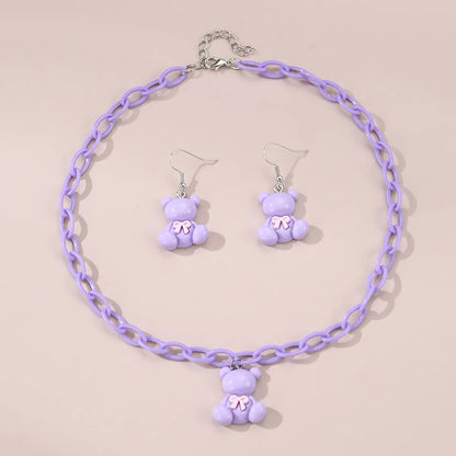 Cute Sweet Bear Flower Bow Knot Plastic Kid'S Jewelry Set