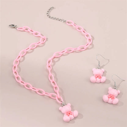 Cute Sweet Bear Flower Bow Knot Plastic Kid'S Jewelry Set