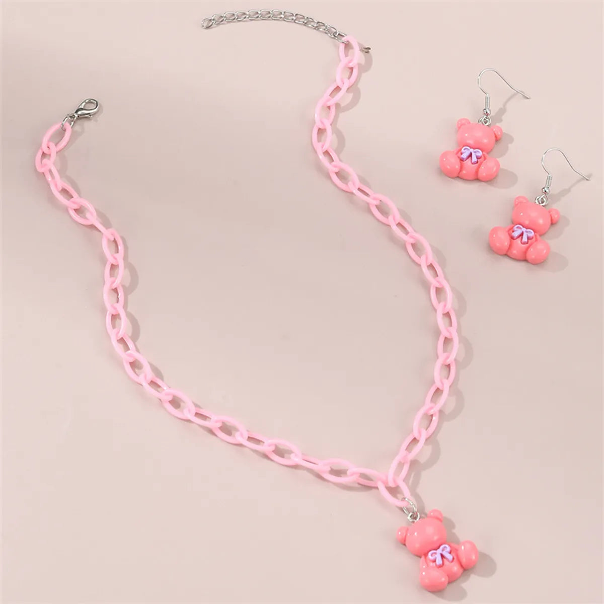 Cute Sweet Bear Flower Bow Knot Plastic Kid'S Jewelry Set