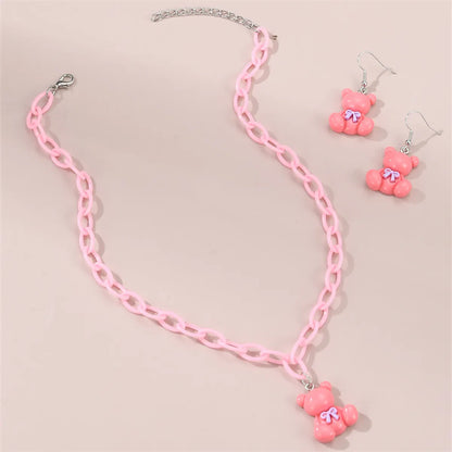 Cute Sweet Bear Flower Bow Knot Plastic Kid'S Jewelry Set