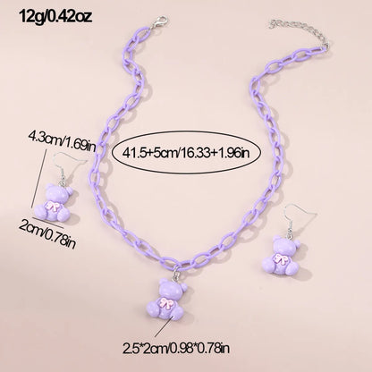 Cute Sweet Bear Flower Bow Knot Plastic Kid'S Jewelry Set