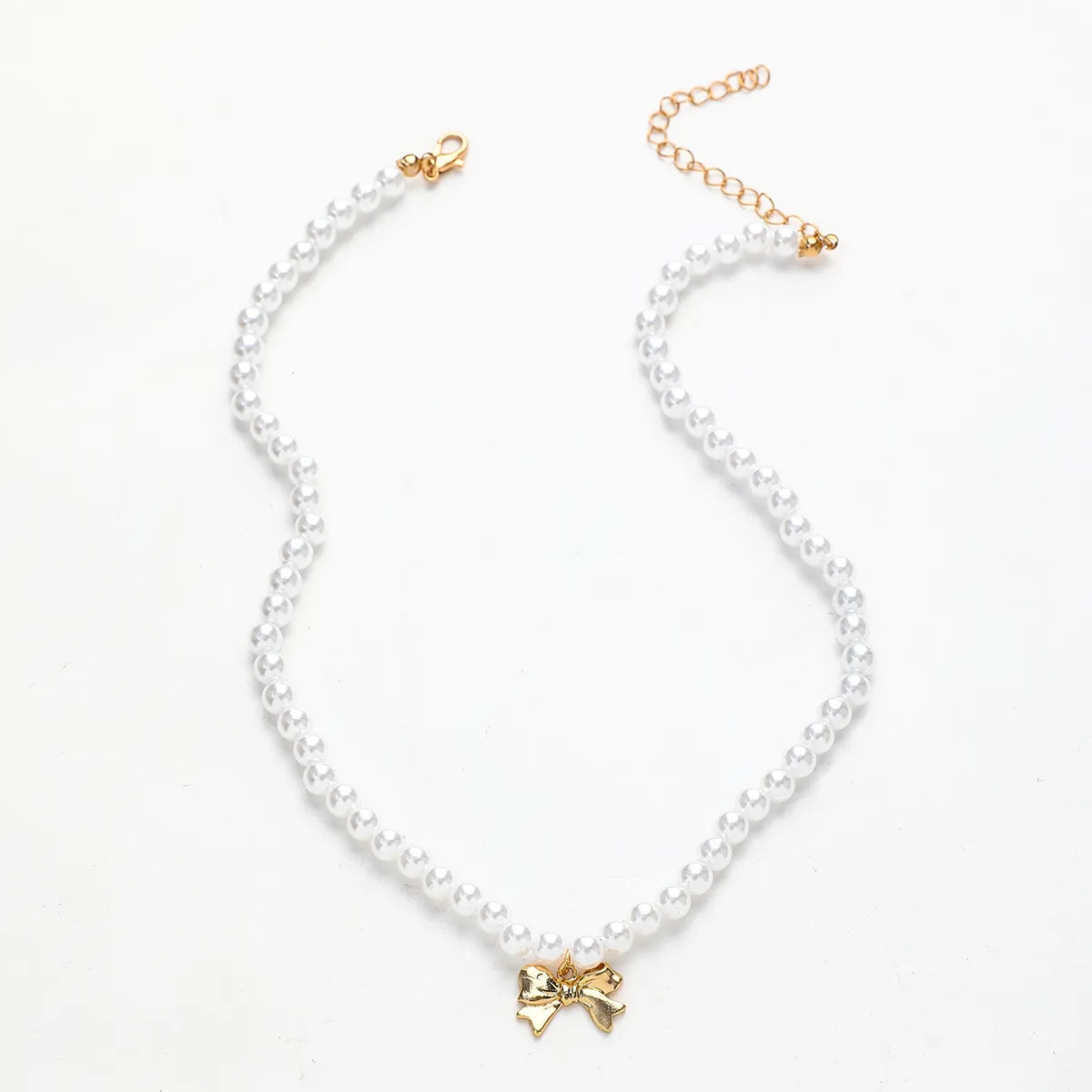 Cute Sweet Bow Knot Imitation Pearl Alloy Rope Wholesale Pendant Necklace