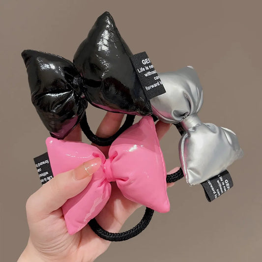 Cute Sweet Bow Knot Pu Leather Hair Clip Hair Tie