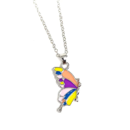 Cute Sweet Butterfly Alloy Enamel Plating Silver Plated Women's Pendant Necklace