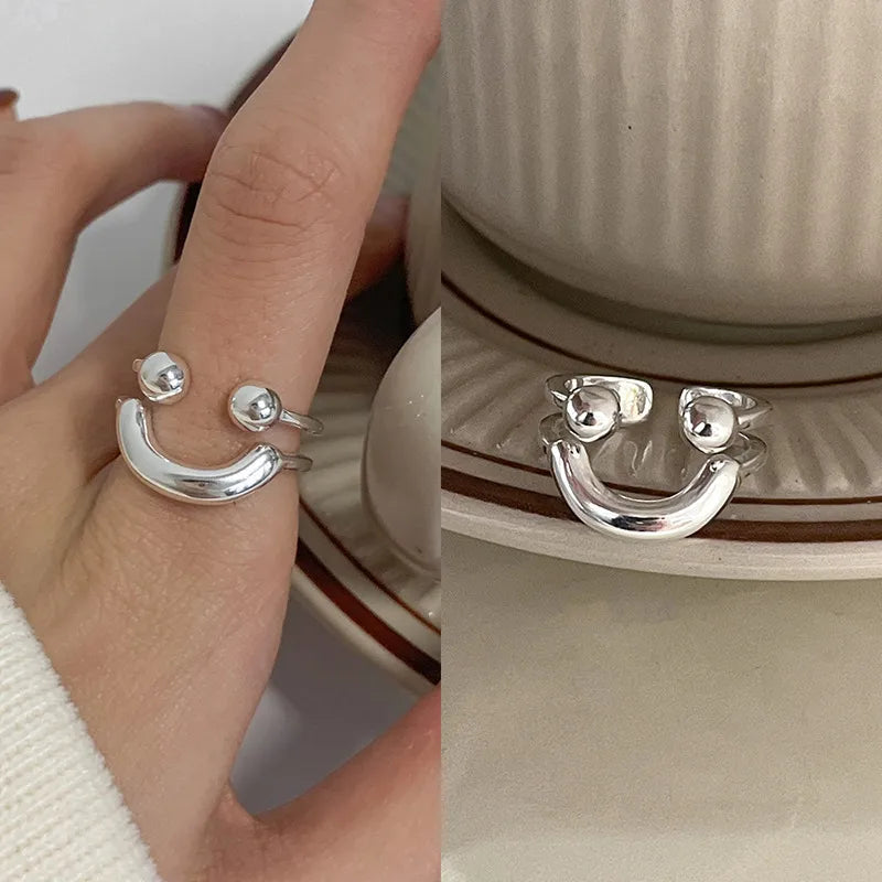 Cute Sweet Cartoon Character Flower White Copper Plating Silver Plated Open Rings