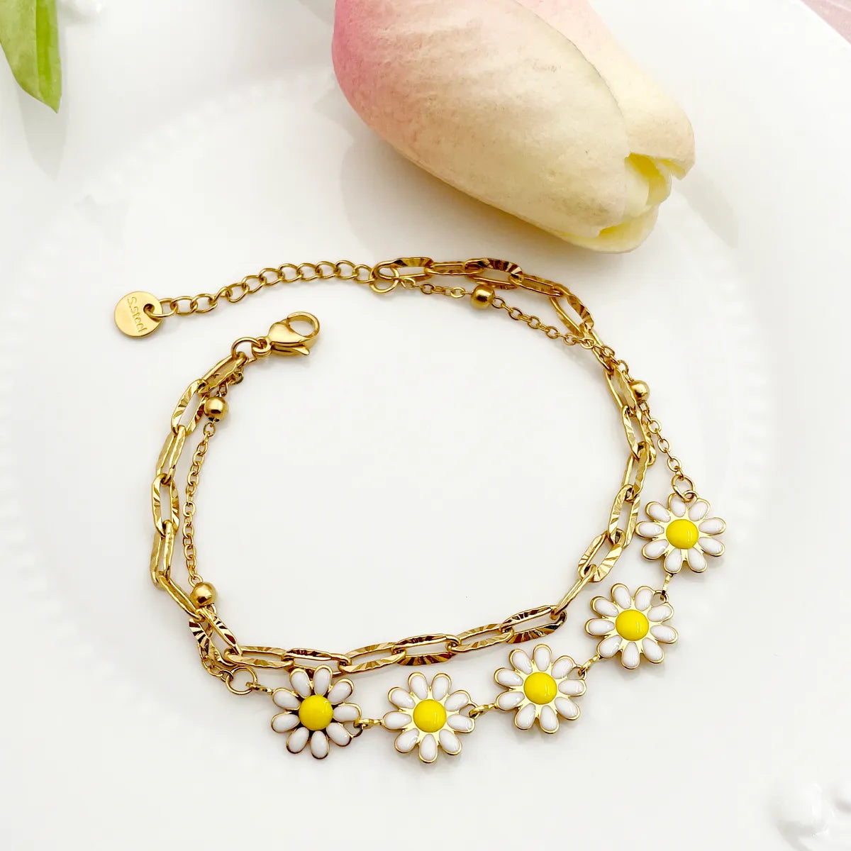 Cute Sweet Commute Flower 304 Stainless Steel 14K Gold Plated Bracelets In Bulk