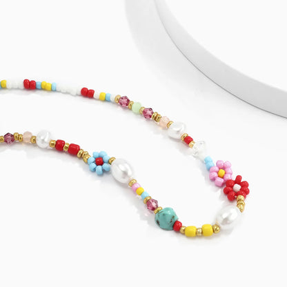 Cute Sweet Daisy Imitation Pearl Seed Bead Beaded Women's Necklace