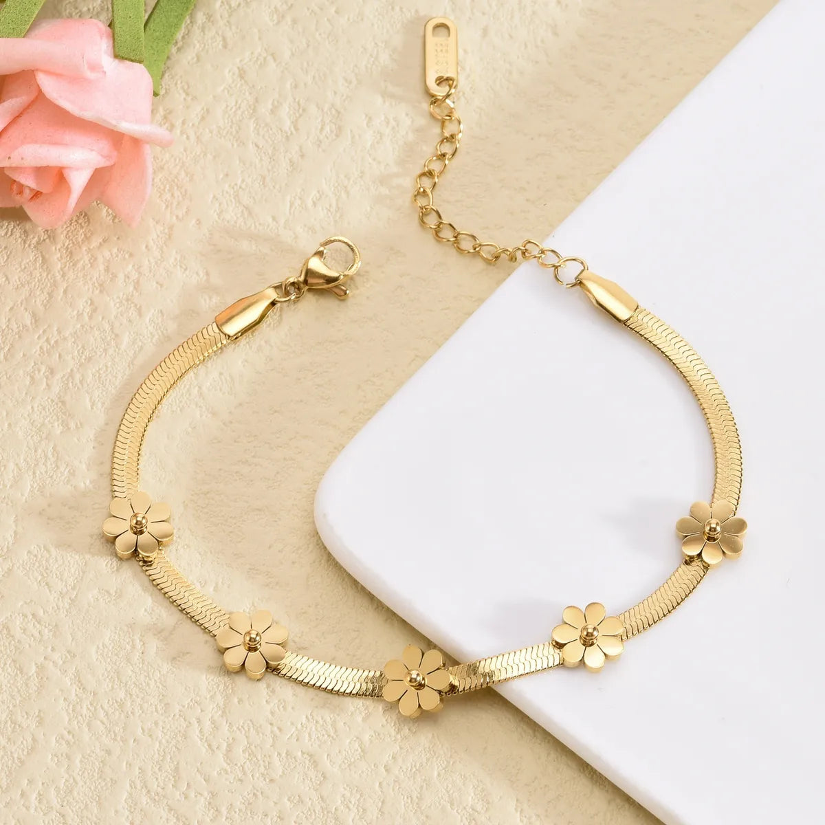 Cute Sweet Daisy Titanium Steel Plating 18k Gold Plated Bracelets Anklet