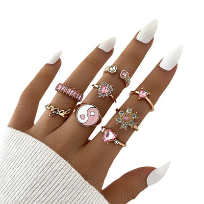 Cute Sweet Devil'S Eye Heart Shape Butterfly Alloy Enamel Plating Inlay Rhinestones Women'S Rings