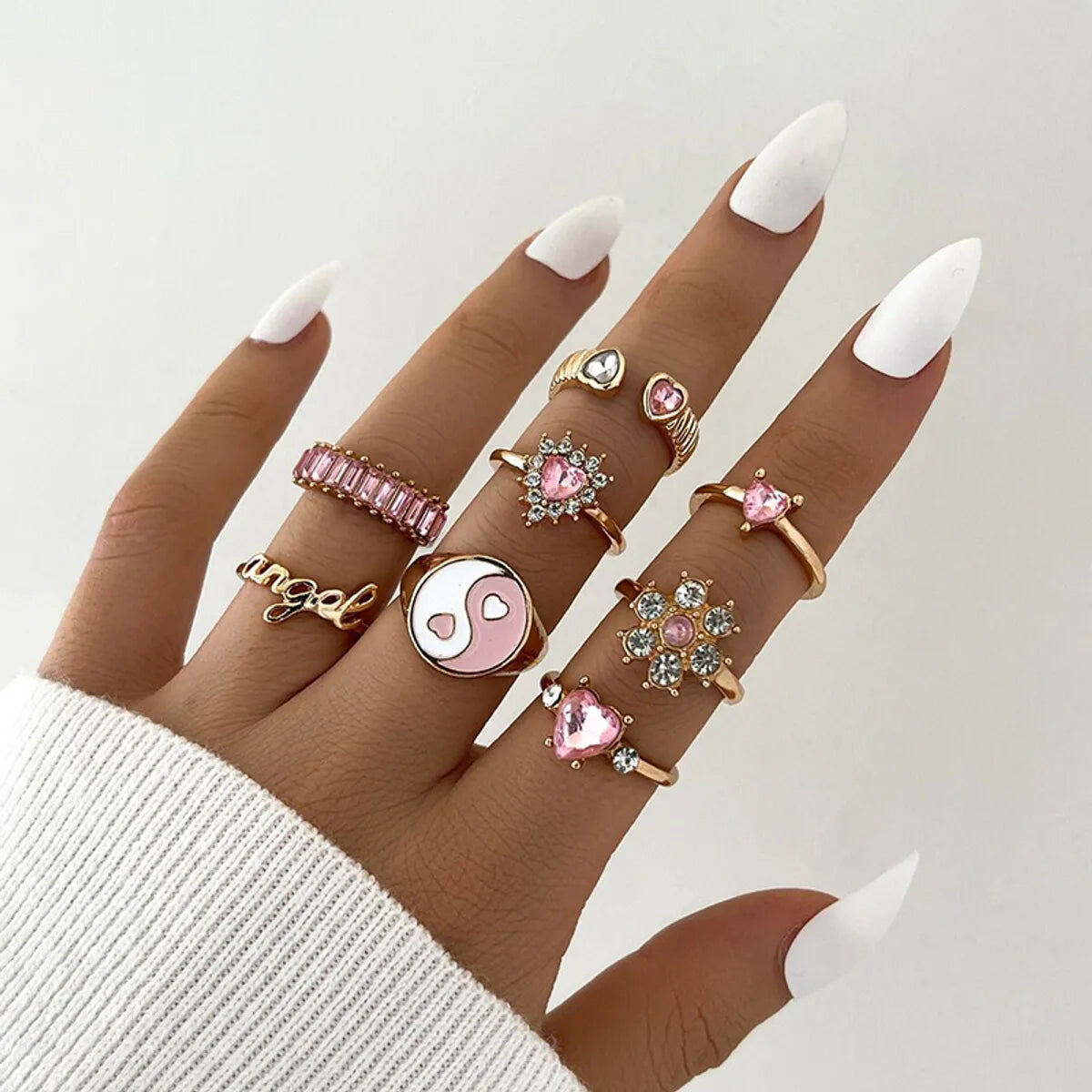 Cute Sweet Devil'S Eye Heart Shape Butterfly Alloy Enamel Plating Inlay Rhinestones Women'S Rings