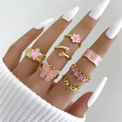 Cute Sweet Devil'S Eye Heart Shape Butterfly Alloy Enamel Plating Inlay Rhinestones Women'S Rings