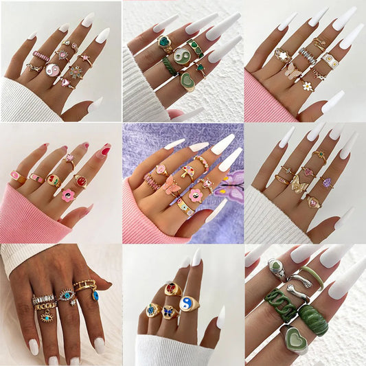 Cute Sweet Devil'S Eye Heart Shape Butterfly Alloy Enamel Plating Inlay Rhinestones Women'S Rings