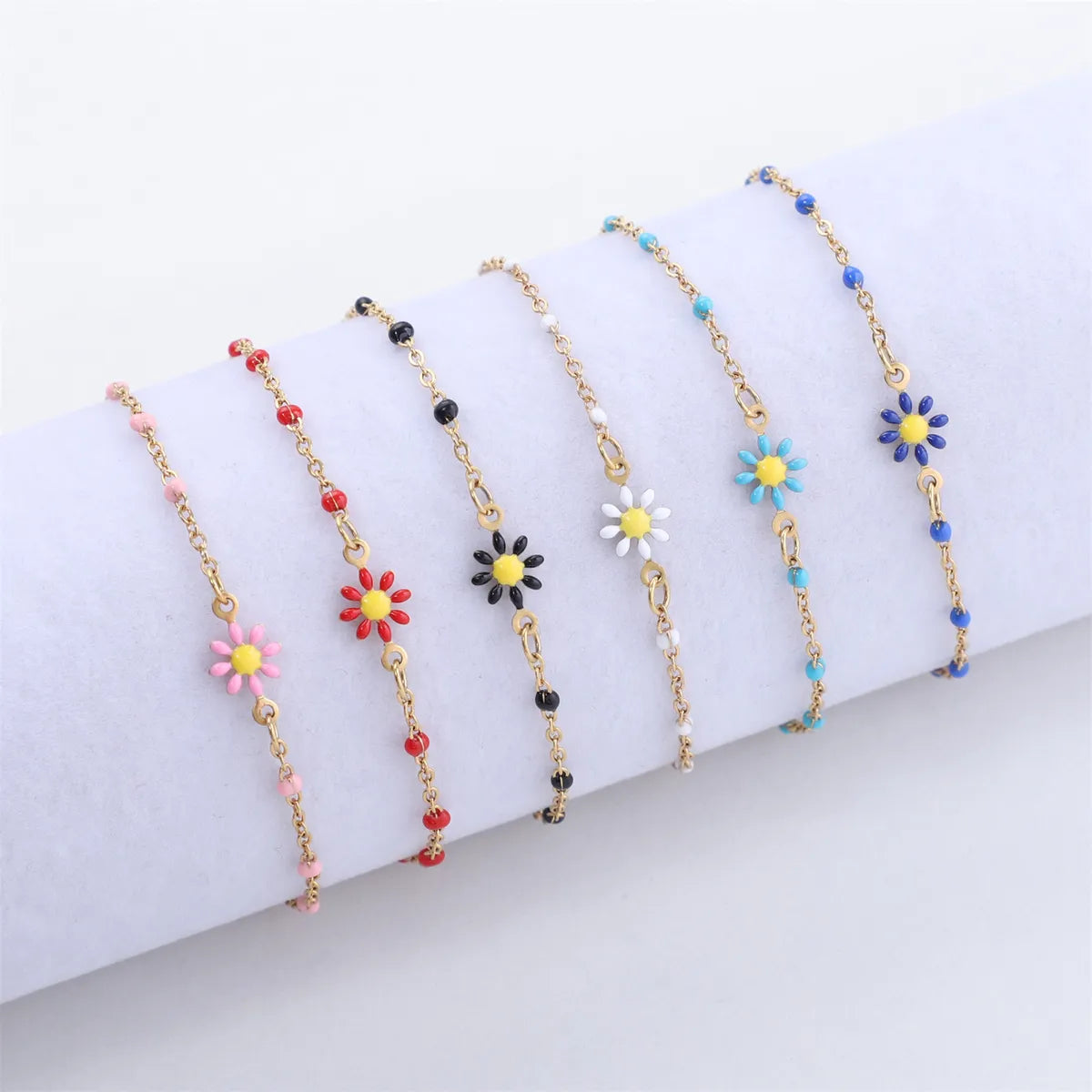 Cute Sweet Flower 304 Stainless Steel Bracelets In Bulk