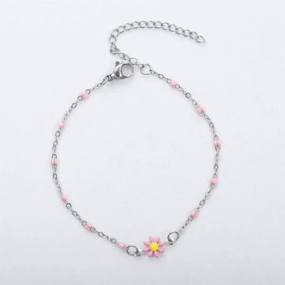 Cute Sweet Flower 304 Stainless Steel Bracelets In Bulk