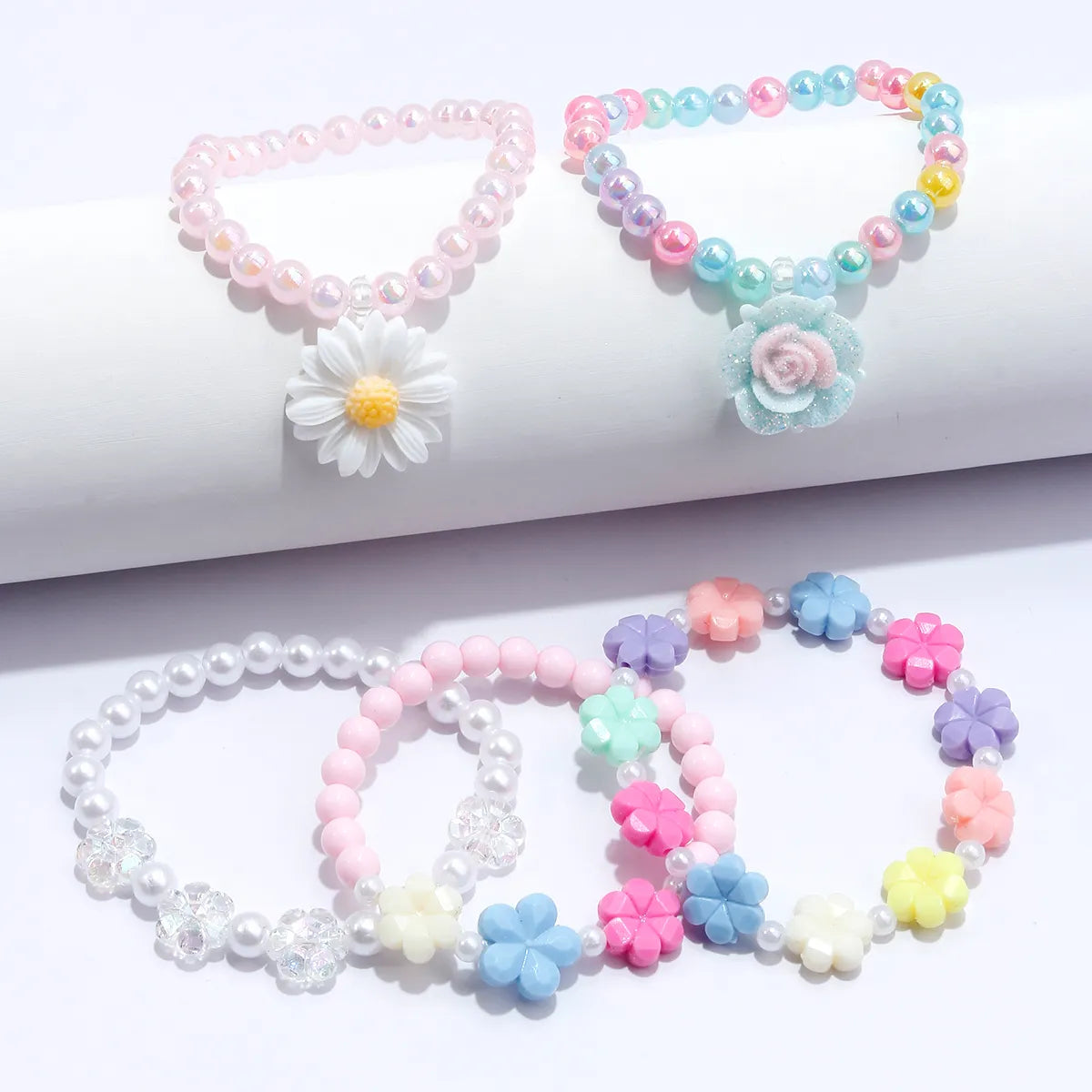 Cute Sweet Flower Arylic Resin Beaded Girl'S Bracelets