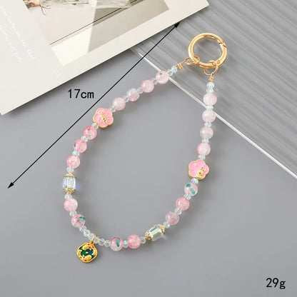 Cute Sweet Flower Bow Knot Artificial Crystal Glass Beaded Bag Pendant Mobile Phone Chain Keychain