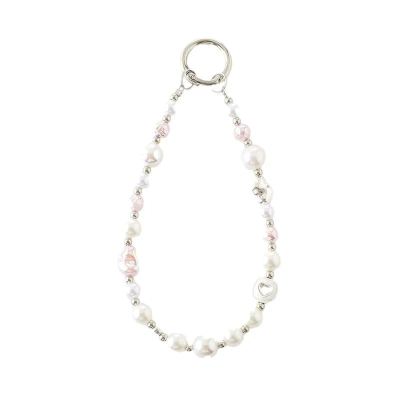 Cute Sweet Flower Bow Knot Artificial Crystal Glass Beaded Bag Pendant Mobile Phone Chain Keychain