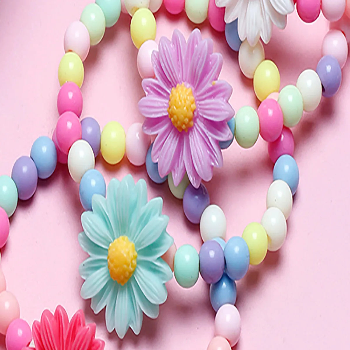 Cute Sweet Flower Plastic Resin Beaded Girl's Bracelets