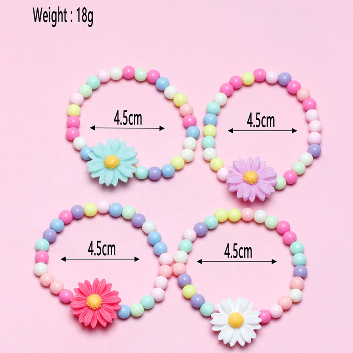 Cute Sweet Flower Plastic Resin Beaded Girl's Bracelets