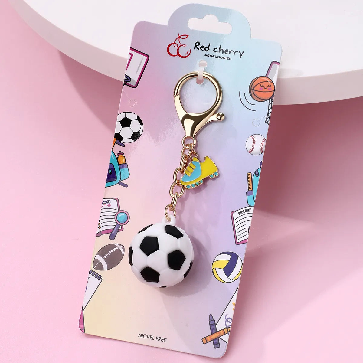 Cute Sweet Football Rubber Iron K Gold Plated Bag Pendant Keychain