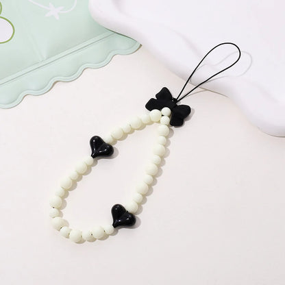 Cute Sweet Fruit Heart Shape Bow Knot Arylic Beaded Bag Pendant Mobile Phone Chain