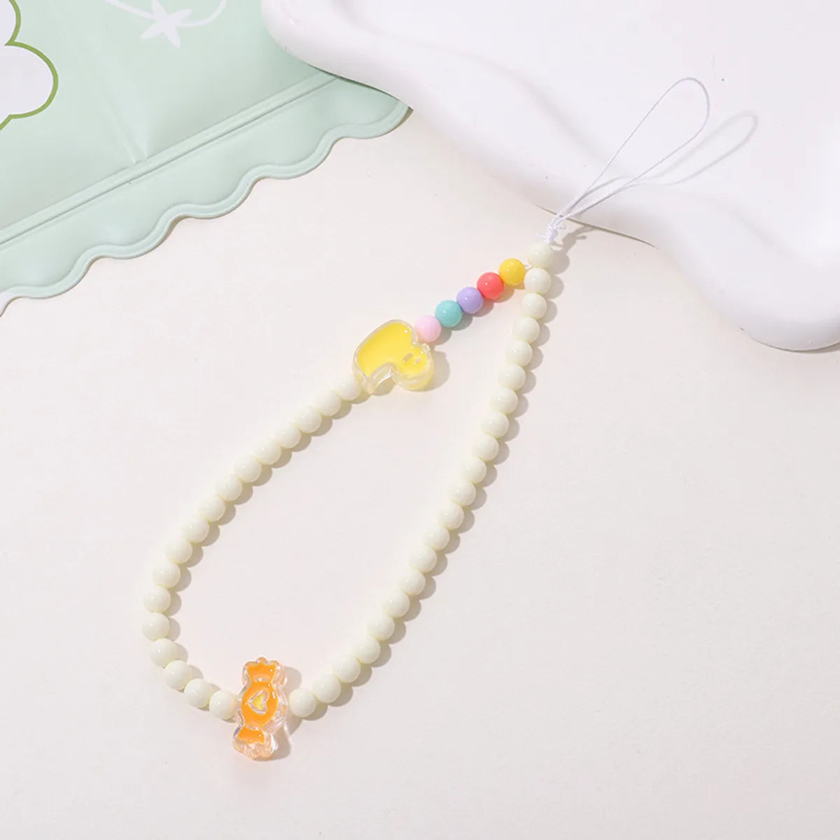 Cute Sweet Fruit Heart Shape Bow Knot Arylic Beaded Bag Pendant Mobile Phone Chain