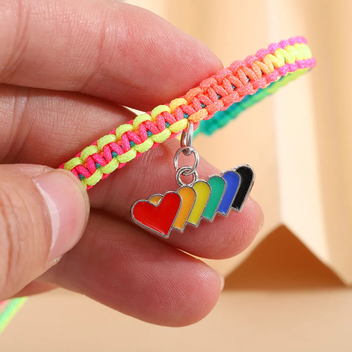 Cute Sweet Heart Shape Alloy Nylon Enamel Braid Women's Bracelets