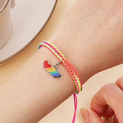 Cute Sweet Heart Shape Alloy Nylon Enamel Braid Women's Bracelets