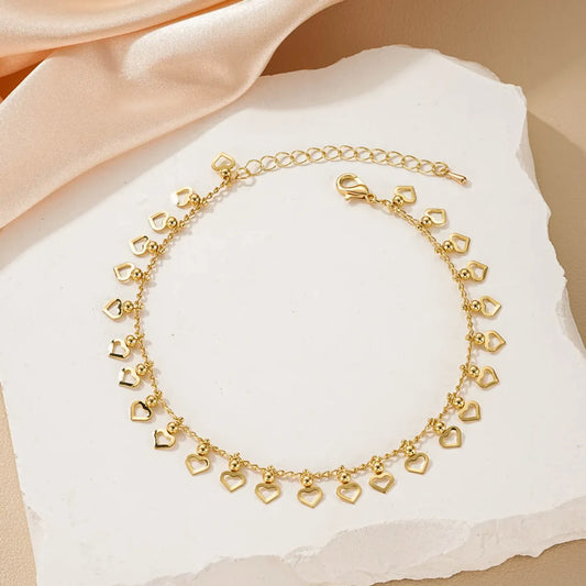 Cute Sweet Heart Shape Alloy Plating Hollow Out Women's Anklet