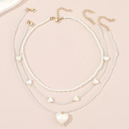 Cute Sweet Heart Shape Plastic Beaded Layered Girl'S Necklace