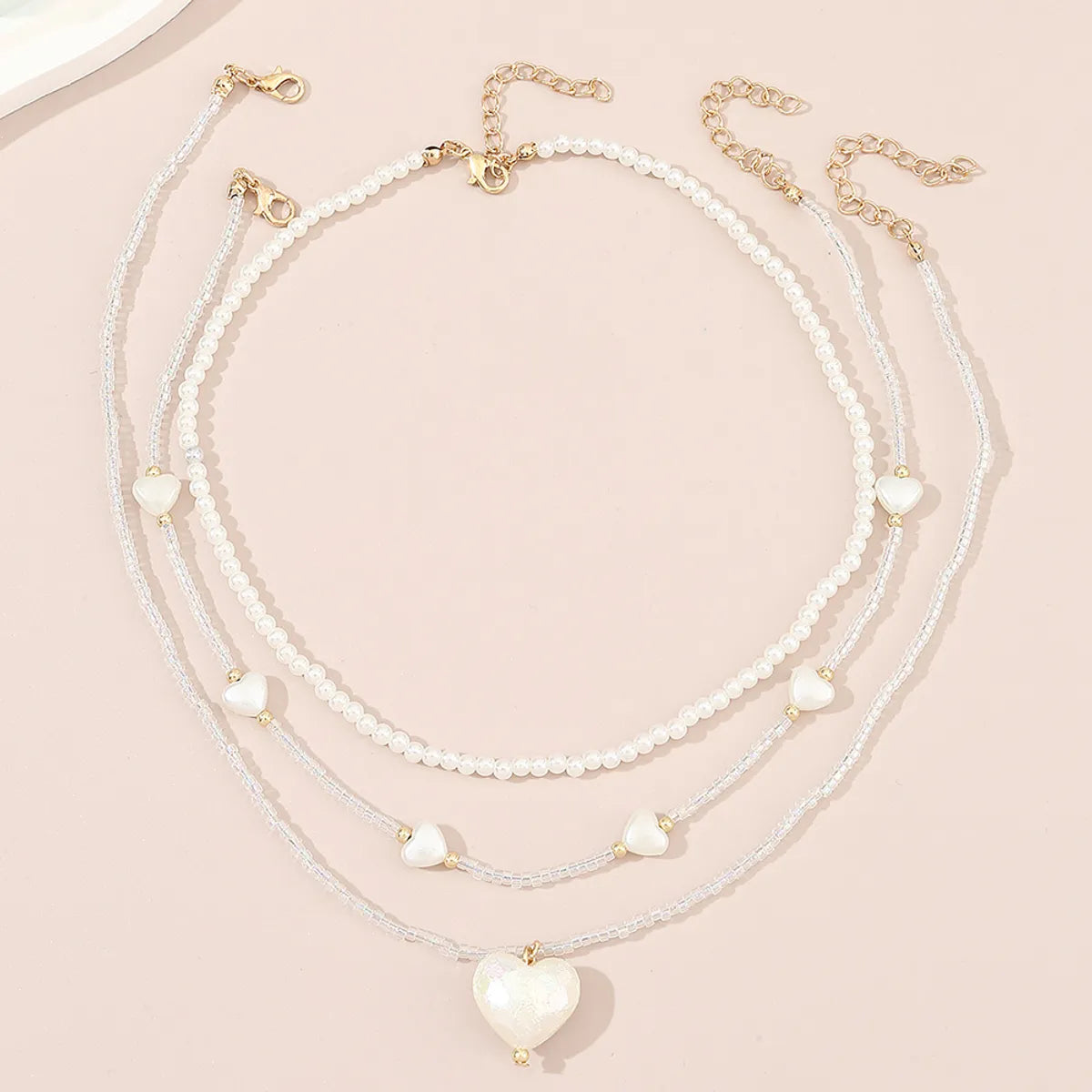 Cute Sweet Heart Shape Plastic Beaded Layered Girl'S Necklace