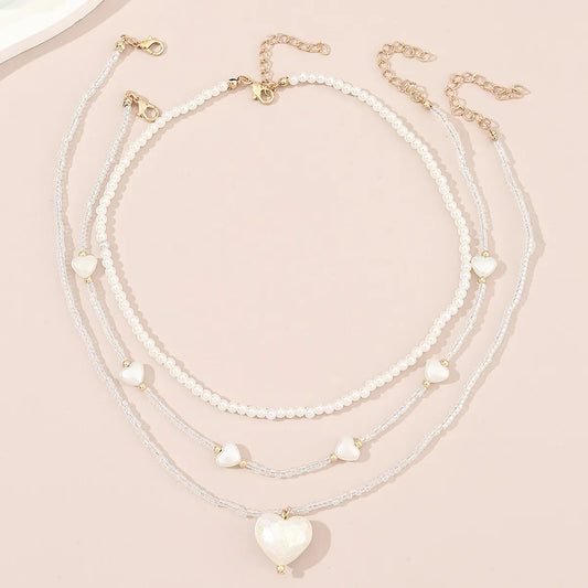 Cute Sweet Heart Shape Plastic Beaded Layered Girl'S Necklace