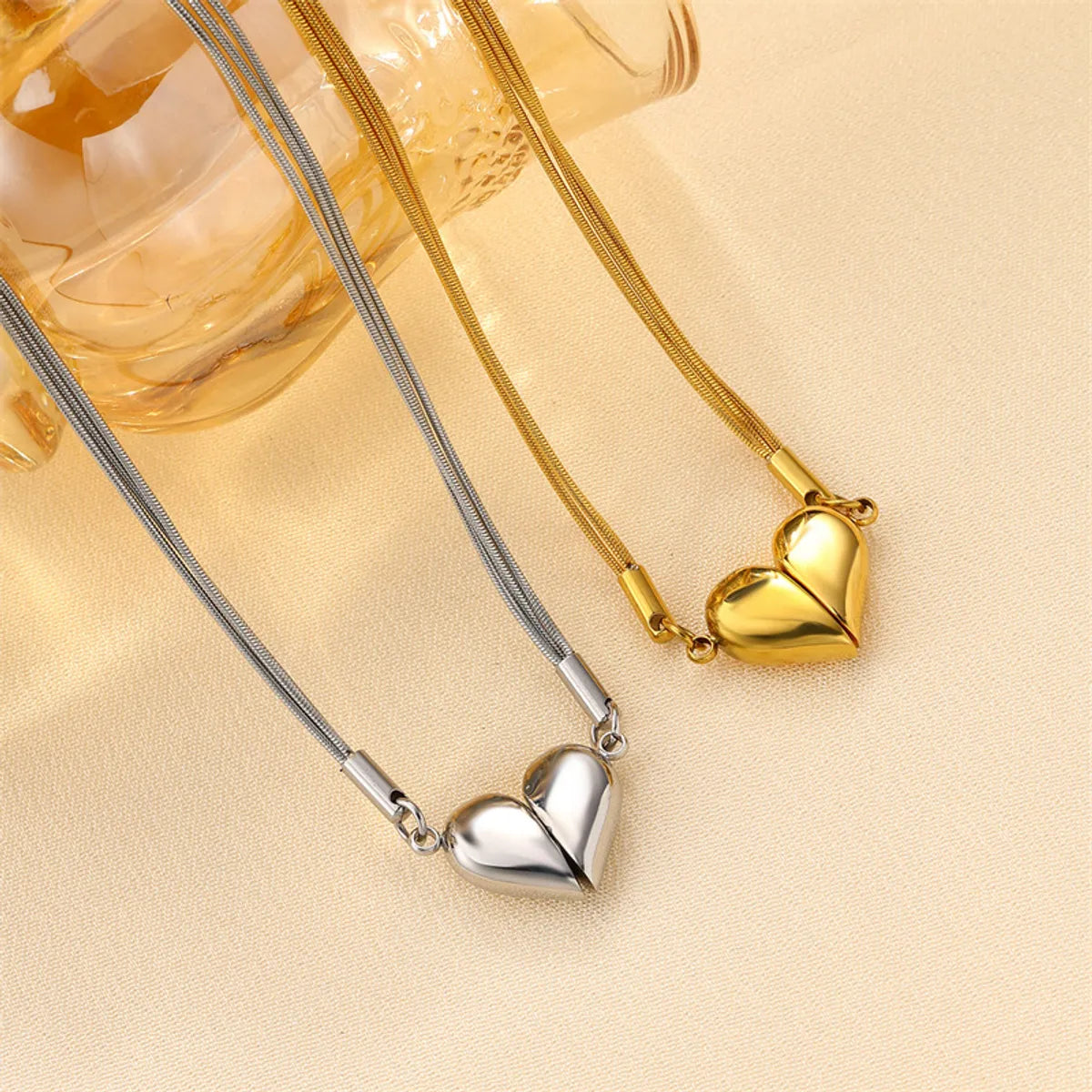 Cute Sweet Heart Shape Stainless Steel Titanium Steel Plating Pendant Necklace