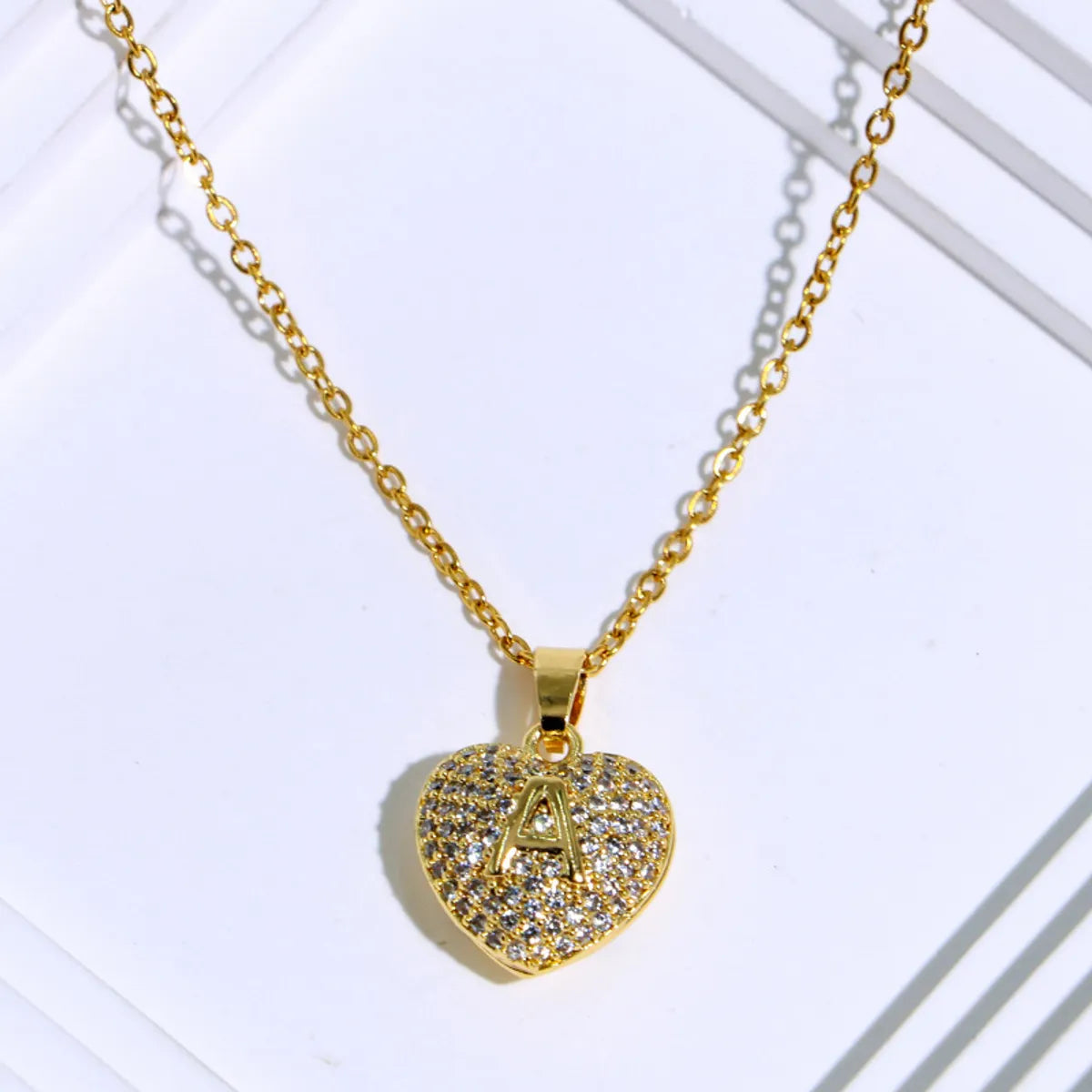 Cute Sweet Heart Shape Titanium Steel Copper Plating Inlay Zircon Pendant Necklace