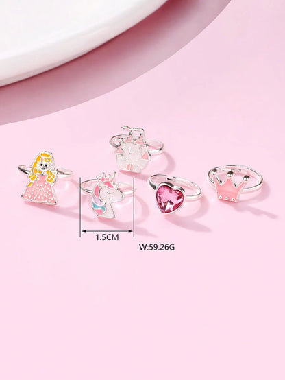 Cute Sweet Heart Shape  Crown Zinc Alloy Birthday Girl'S Rings