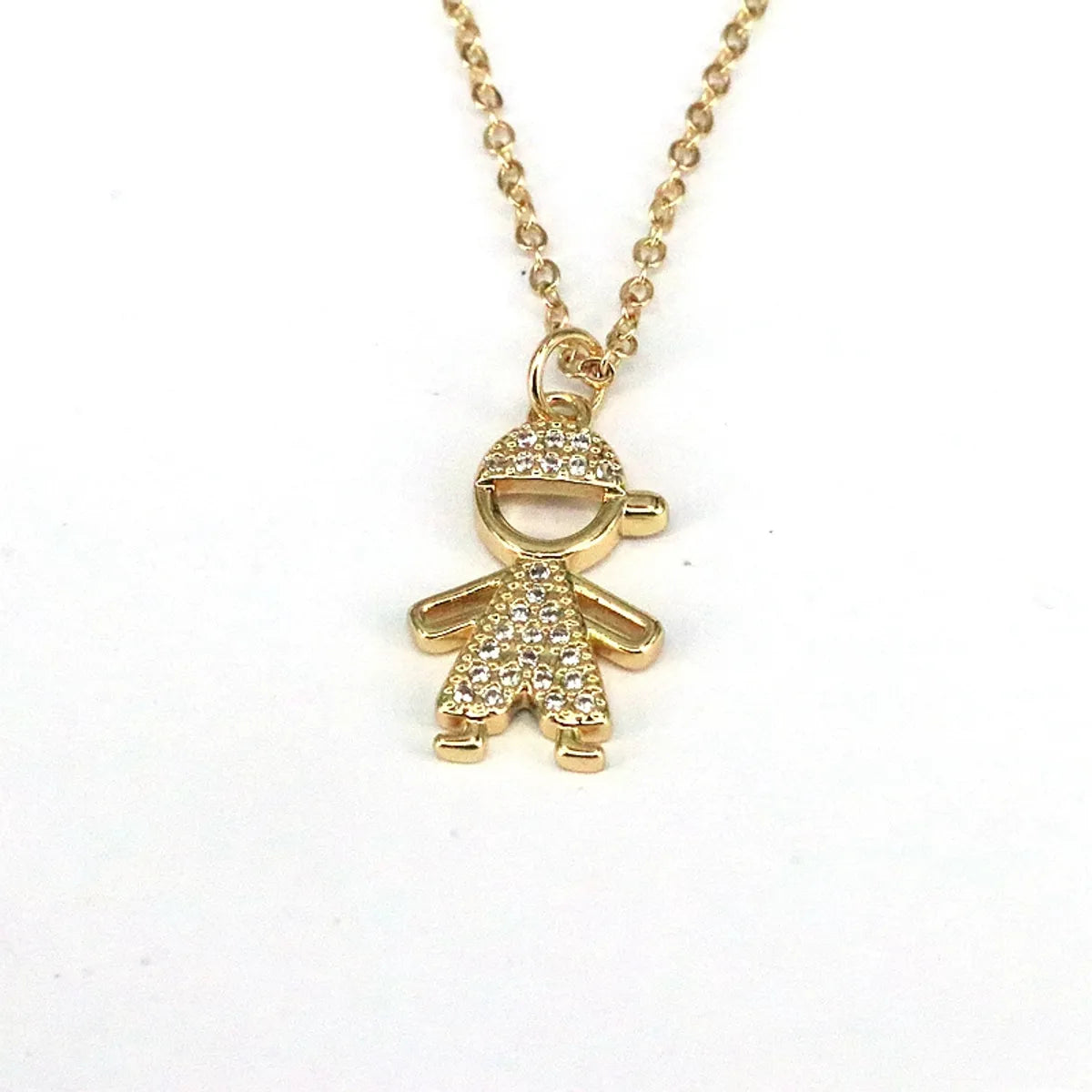 Cute Sweet Human Face Copper Plating Inlay Zircon Gold Plated Pendant Necklace