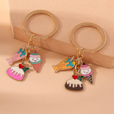 Cute Sweet Ice Cream Cake Alloy Keychain