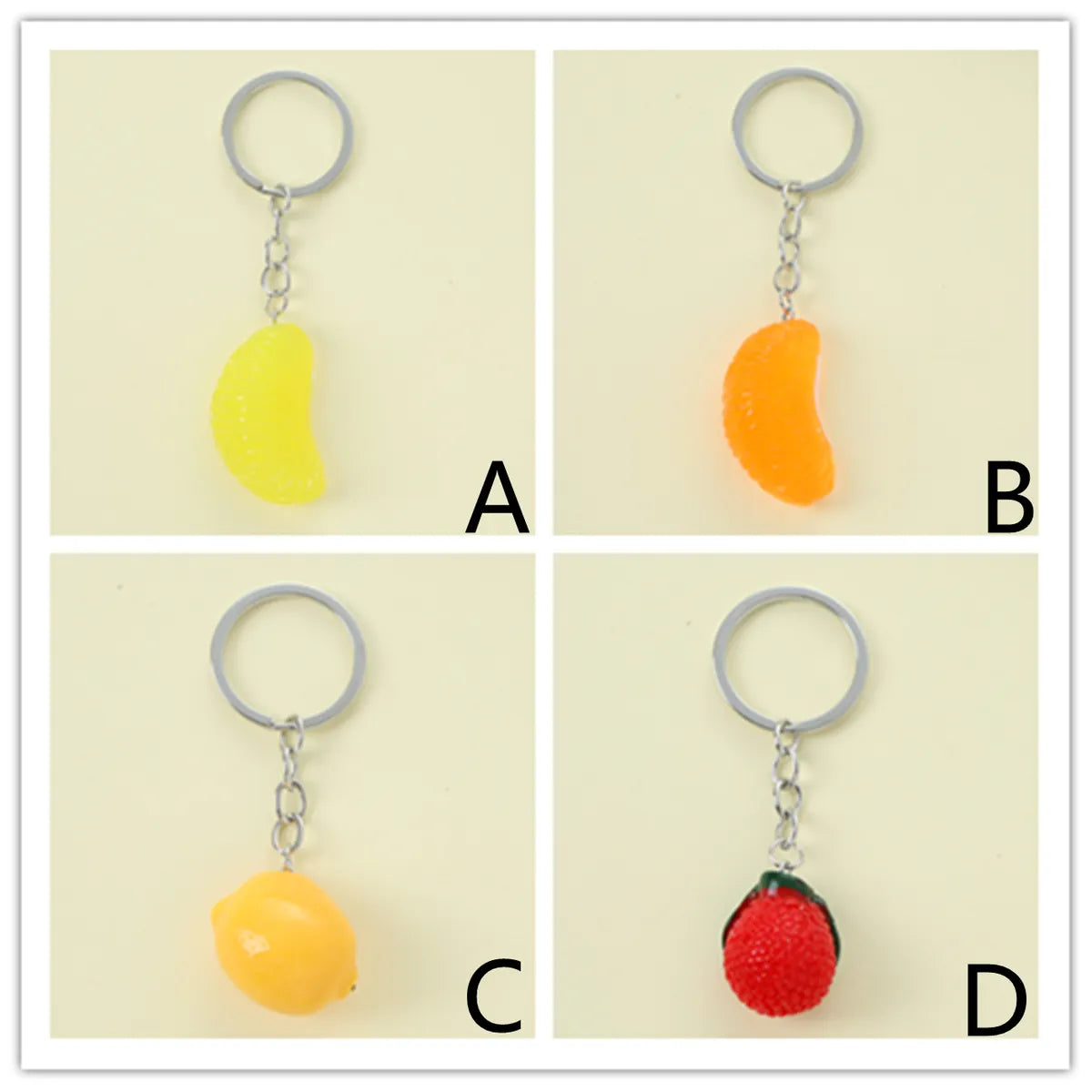 Cute Sweet Lemon Fruit Strawberry Alloy Plastic Bag Pendant Keychain