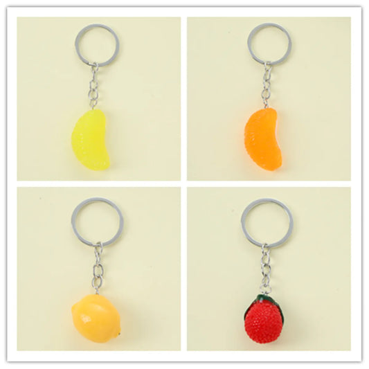 Cute Sweet Lemon Fruit Strawberry Alloy Plastic Bag Pendant Keychain