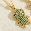 Cute Sweet Little Bear Copper Plating Inlay Zircon 14k Gold Plated Pendant Necklace