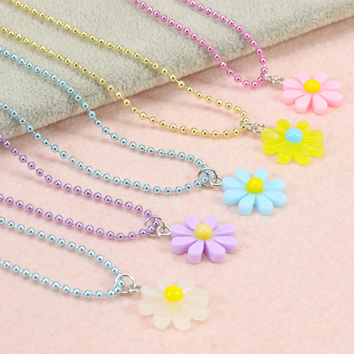 Cute Sweet Pastoral Flower Arylic Girl's Rings Necklace