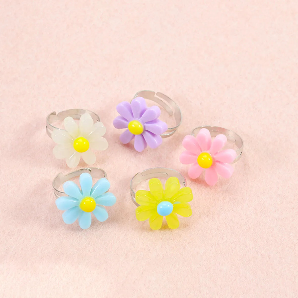 Cute Sweet Pastoral Flower Arylic Girl's Rings Necklace