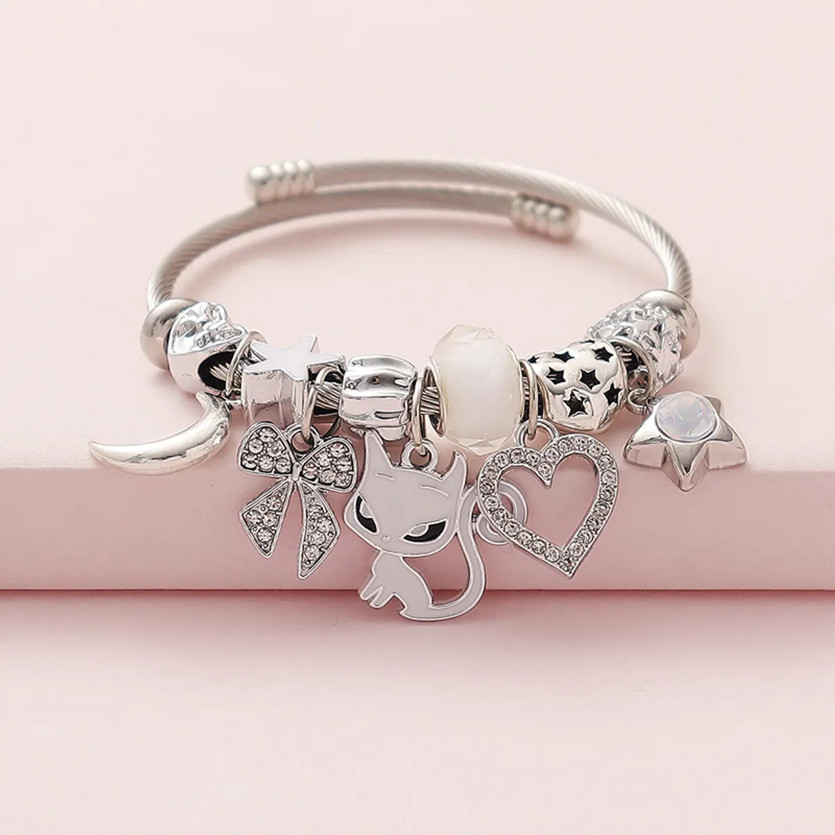 Cute Sweet Pastoral Star Heart Shape Bow Knot Rhinestones Alloy Copper Wholesale Bangle