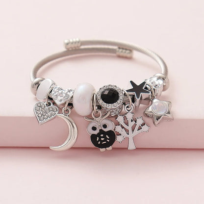 Cute Sweet Pastoral Star Heart Shape Bow Knot Rhinestones Alloy Copper Wholesale Bangle