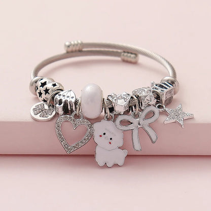 Cute Sweet Pastoral Star Heart Shape Bow Knot Rhinestones Alloy Copper Wholesale Bangle