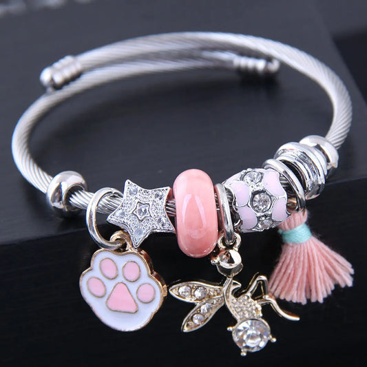 Cute Sweet Pentagram Stainless Steel Plating Inlay Zircon Bangle