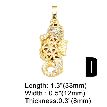 Cute Sweet Rabbit Hippocampus Bear 18k Gold Plated Zircon Copper Wholesale Pendants Jewelry Accessories