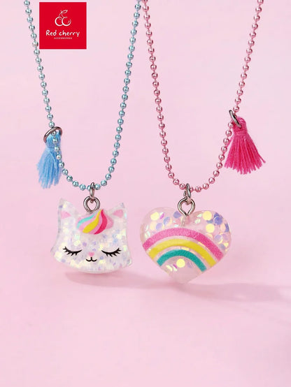 Cute Sweet Rainbow Cat Arylic Copper Wholesale Pendant Necklace