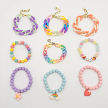 Cute Sweet Rainbow Heart Shape Flower Beaded Arylic Wholesale Bracelets